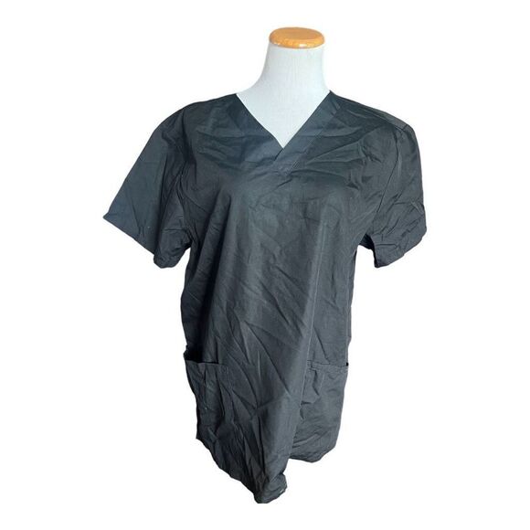 NWT Womens Vital Threads Black V Neck Scrubs Shirt Top - Sz L VT525C - Picture 3 of 3